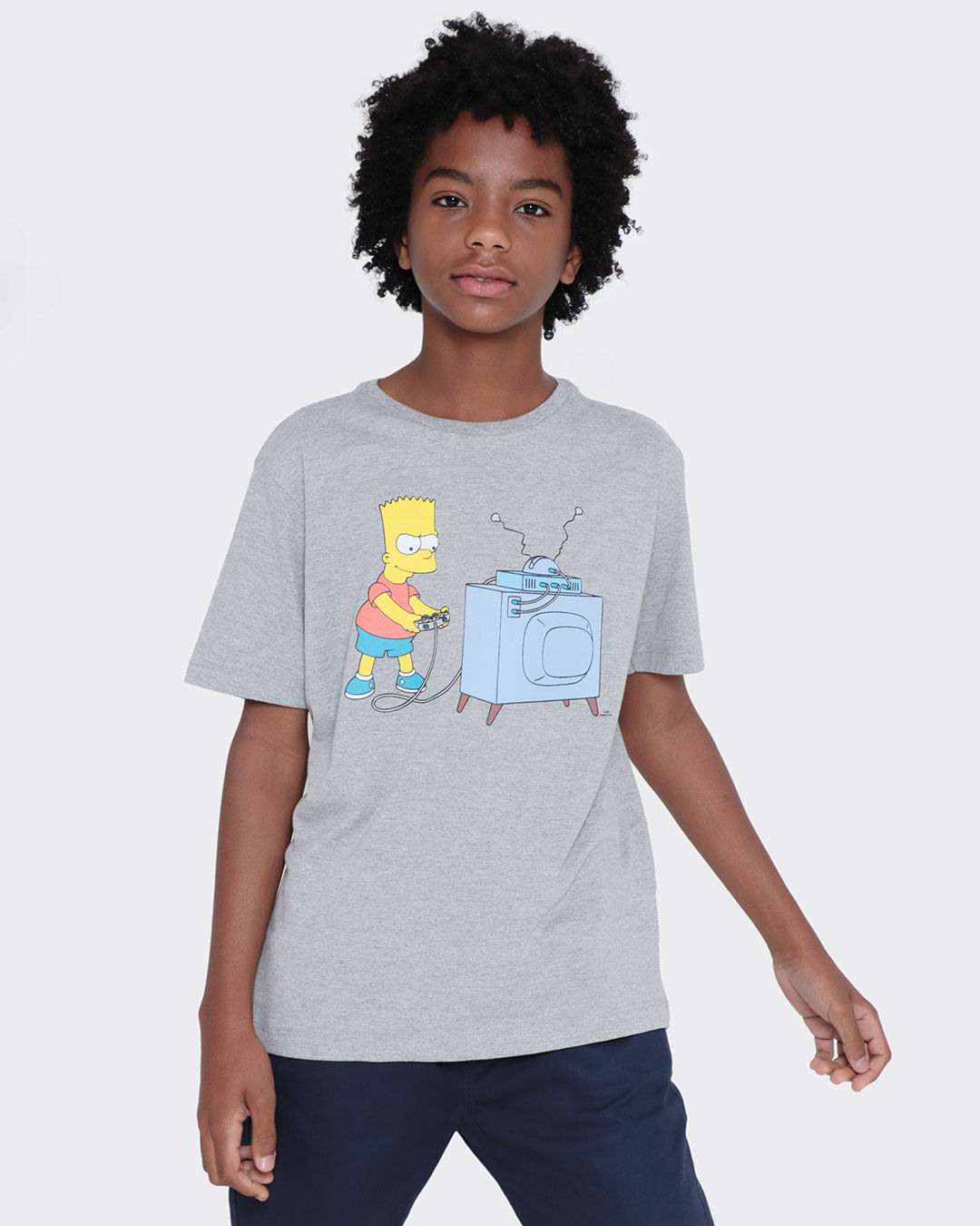 Camiseta-Juvenil-Bart-Simpson-Cinza