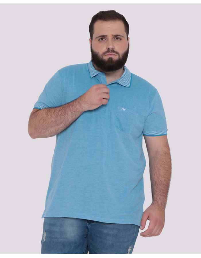 Polo-Masculina-Plus-Size-Piquet-Listras-Azul-Claro