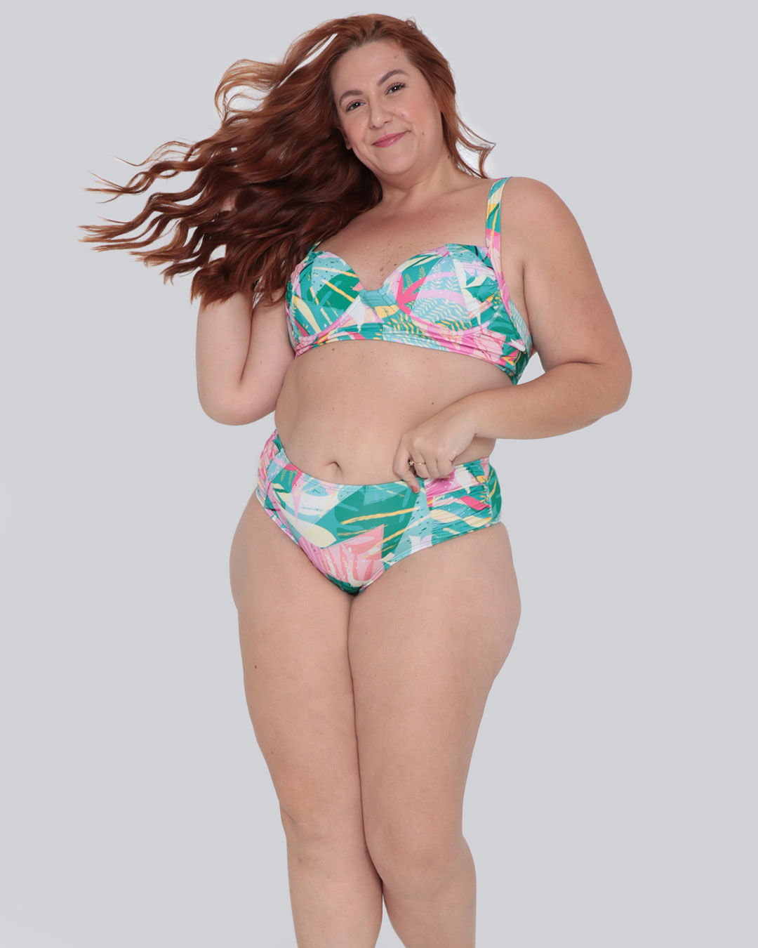 Biquini-Calcinha-Plus-Size-Feminino-Drapeado-Floral-Verde