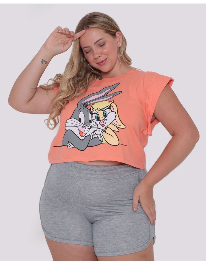 Blusa-Plus-Size-Feminina-Cropped-Looney-Tunes-Laranja