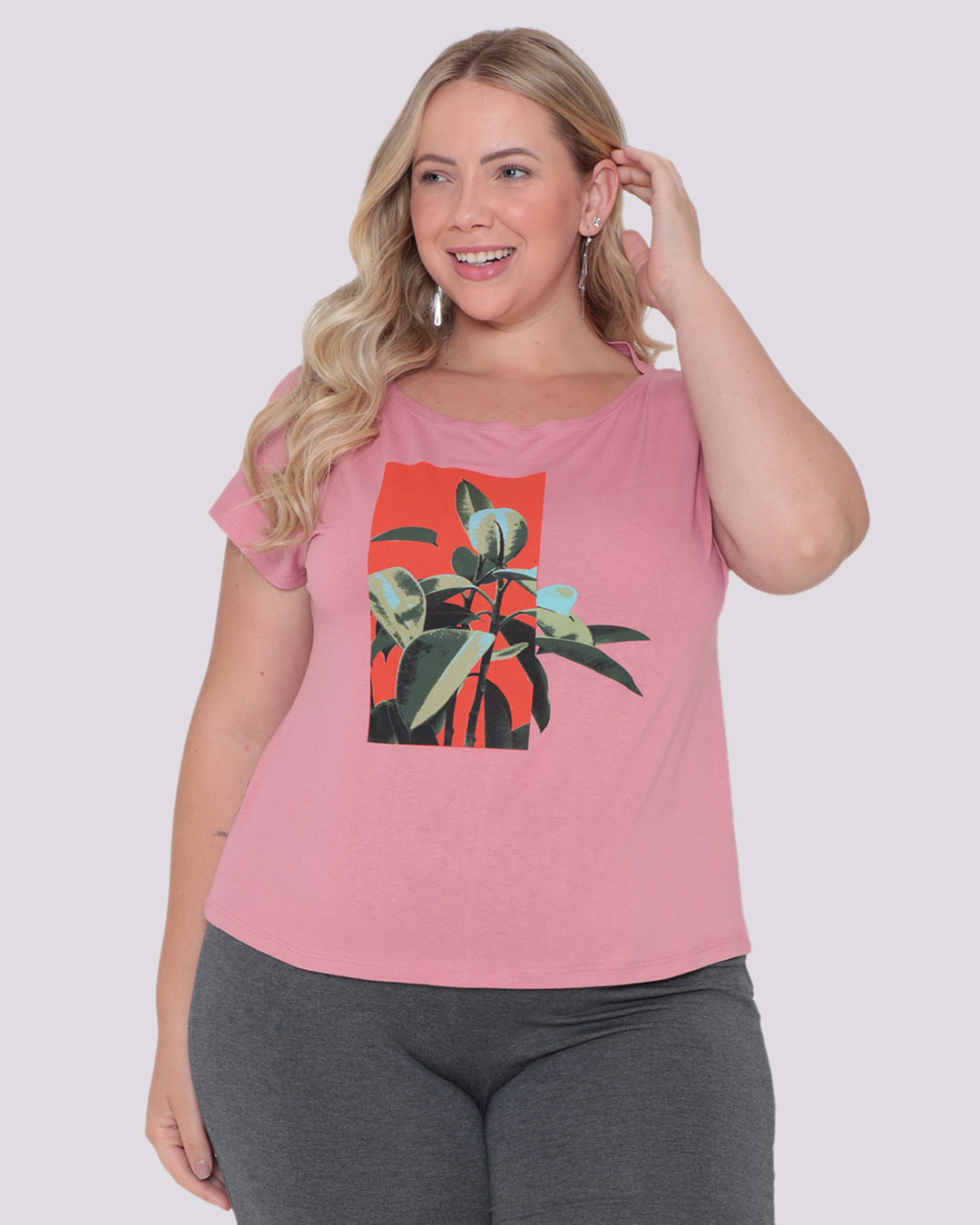 Blusa Plus Size Feminina Manga Japonesa Rosa Claro
