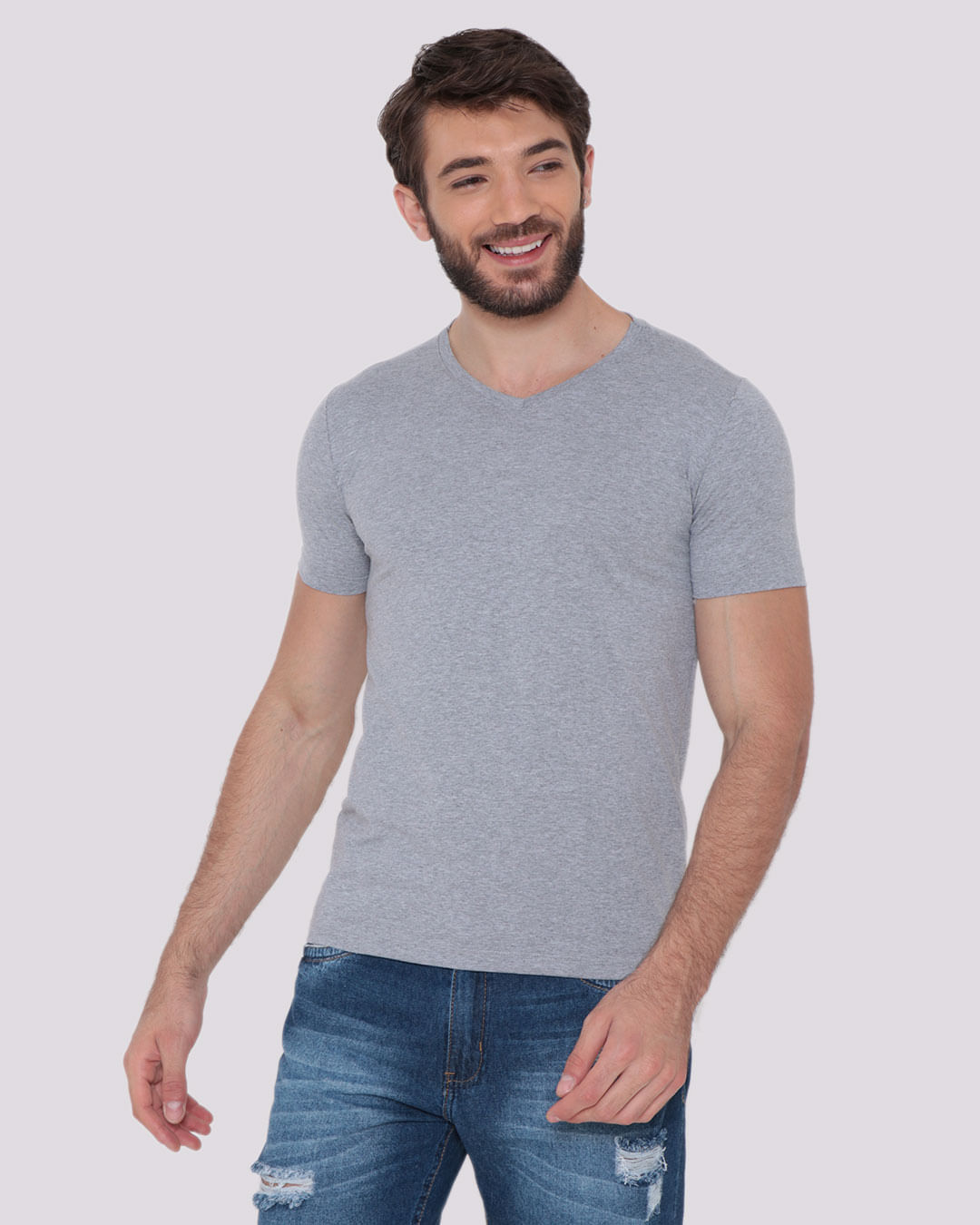 Camiseta-Masculina-Gola-V-Cinza