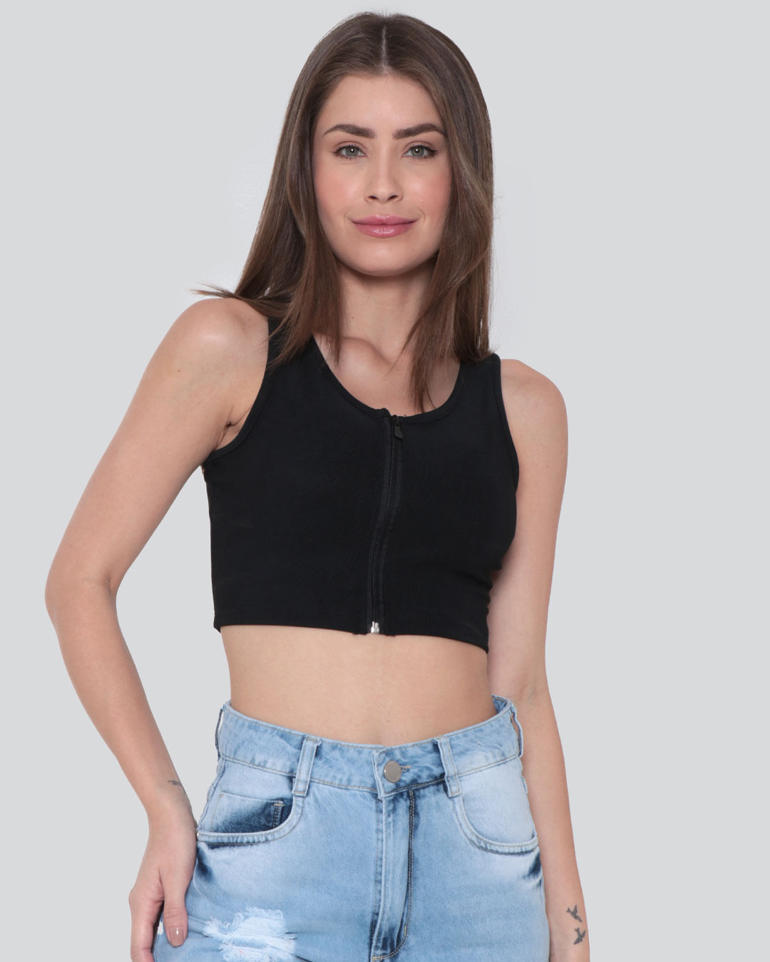 Regata-Feminina-Cropped-Malha-Canelada-Preta