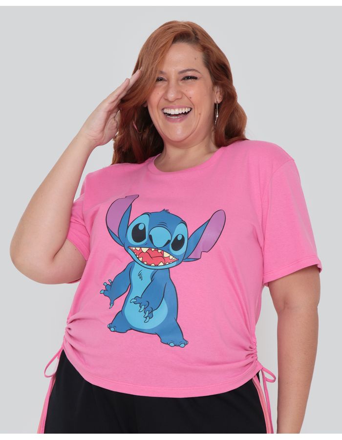 Blusa-Feminina-Plus-Size-Estampa-Stitch-Disney-Rosa