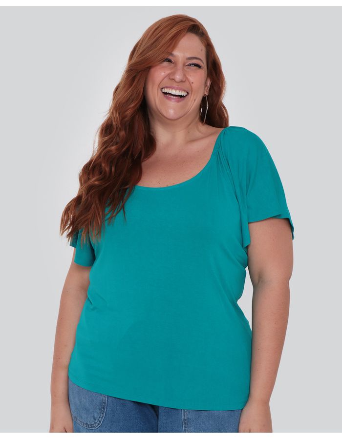 Blusa-Feminina-Plus-Size-Elastico-Verde-Medio