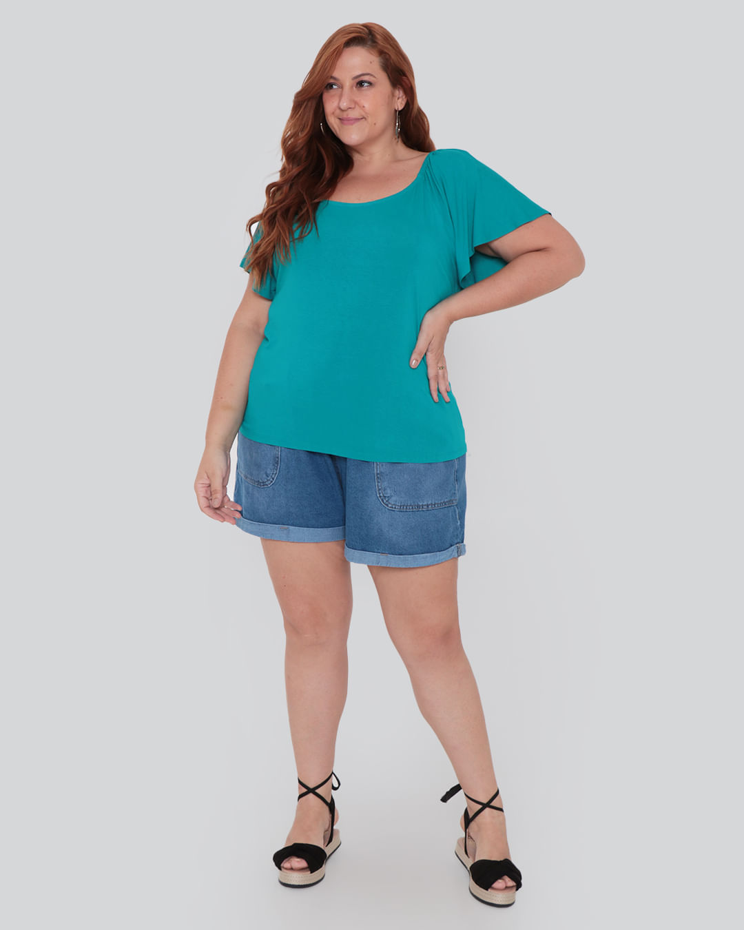 Blusa-Feminina-Plus-Size-Elastico-Verde-Medio