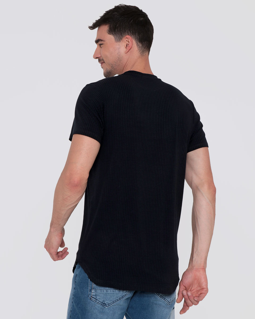 Camiseta-Masculina-Long-Line-Canelada-Preta