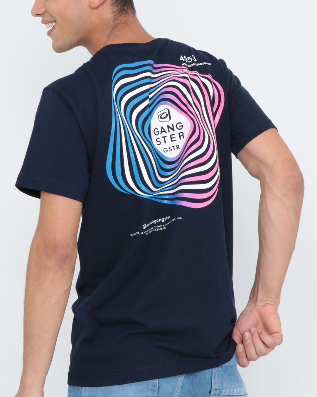 Camiseta-Manga-Curta-Estampa-Frontal-Azul-Marinho