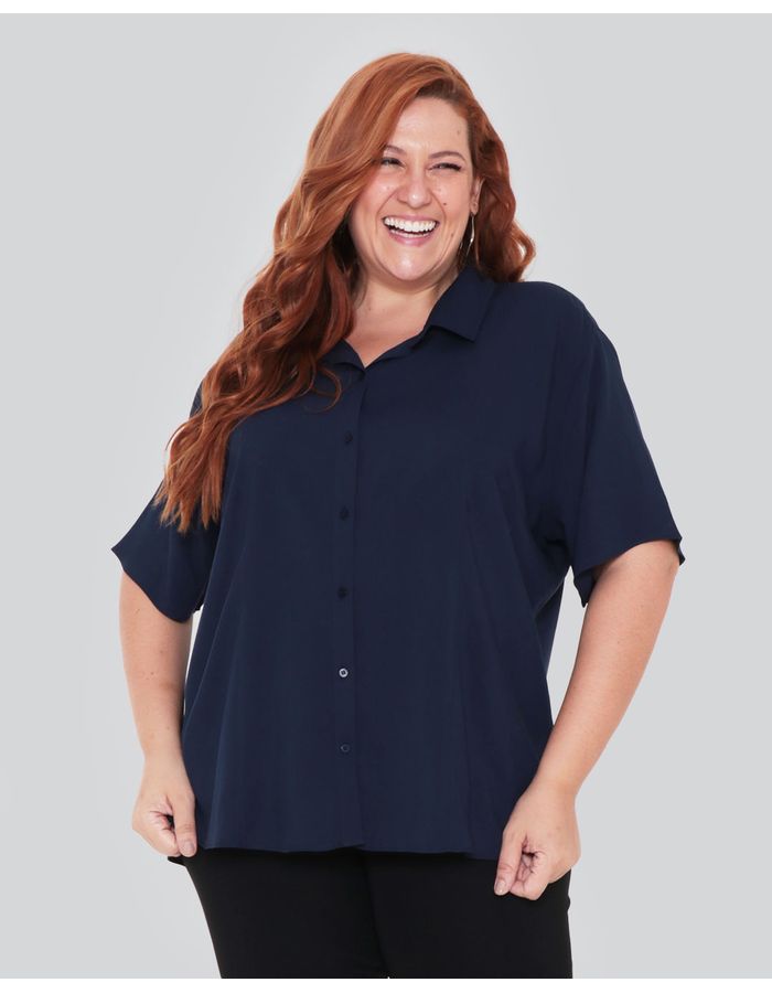 Camisa-Feminina-Plus-Size-Lisa-Azul-Marinho