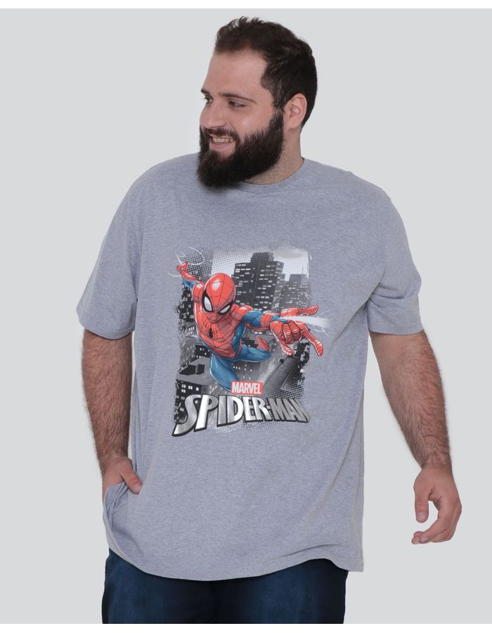 Camiseta-Masculino-Plus-Size-Homem-Aranha-Marvel-Cinza