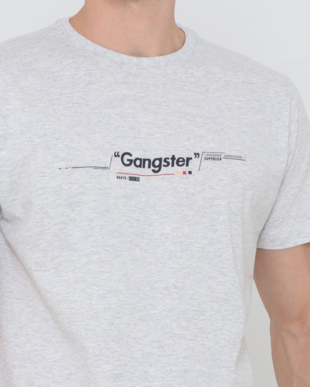 Camiseta-Estampada-Gangster-Mescla-Cinza