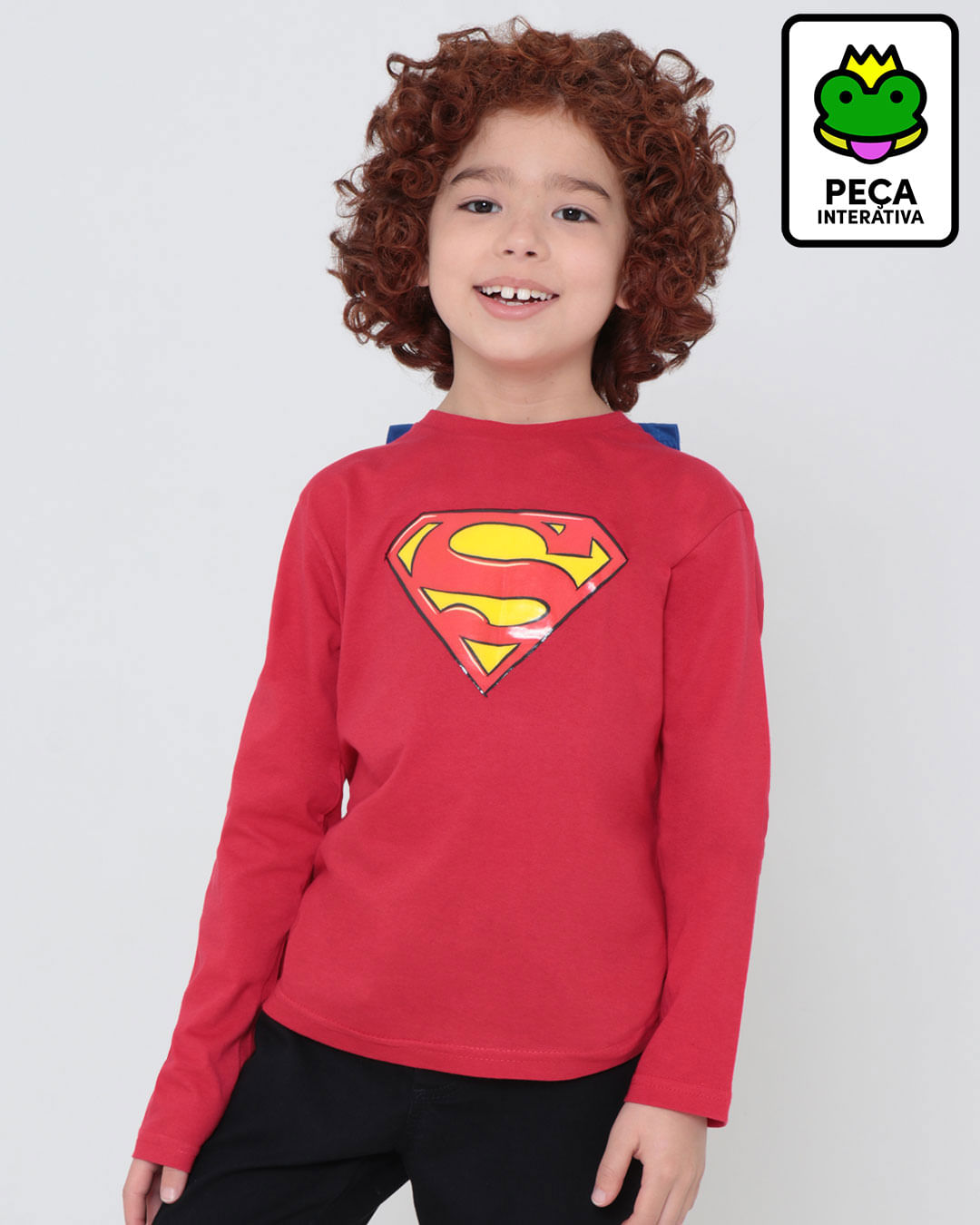 Camiseta-Infantil-Capa-Super-Homem-Liga-da-Justica-Vermelha