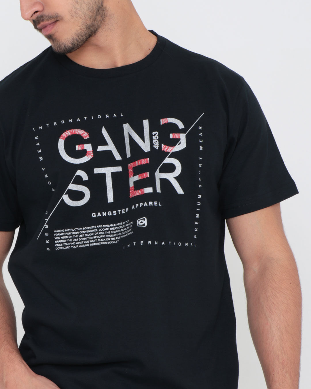 Camiseta-Manga-Curta-Estampada-Gangster-Preta