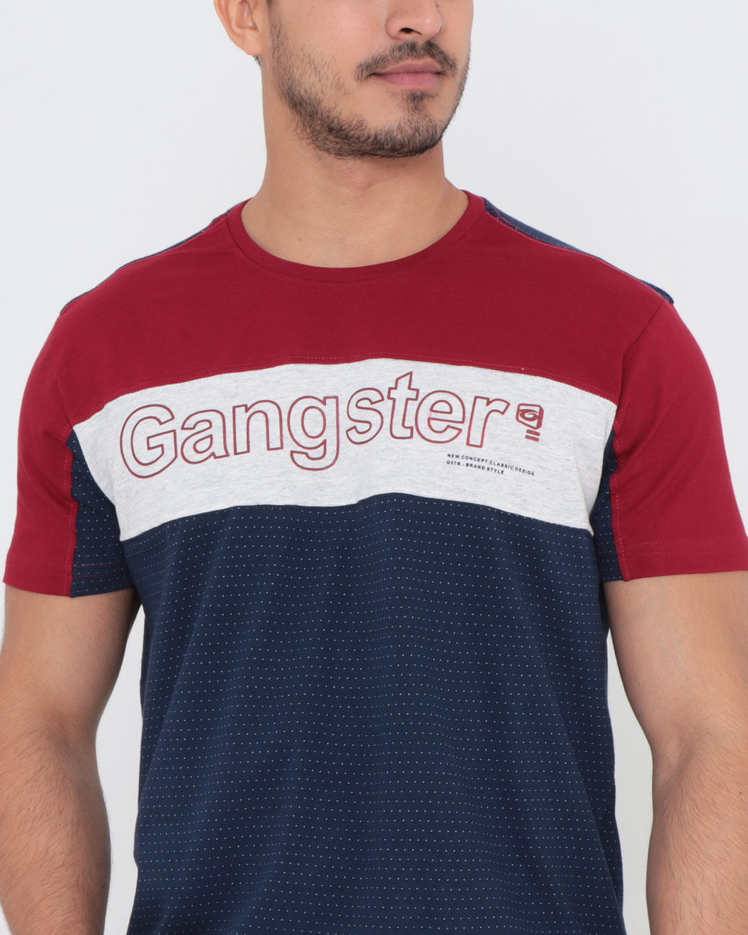 Camiseta-Manga-Curta-Recortes-Gangster-Vermelha