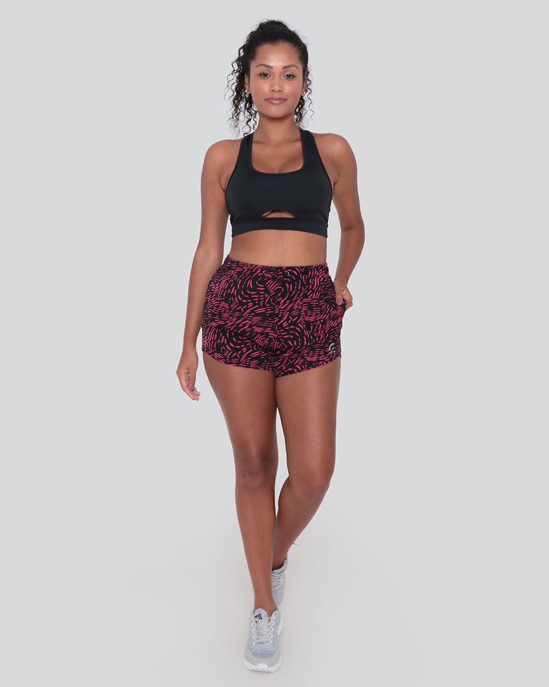 Short-Feminino-Boxer-Fitness-Fitter-Regulador-Estampado-Preto