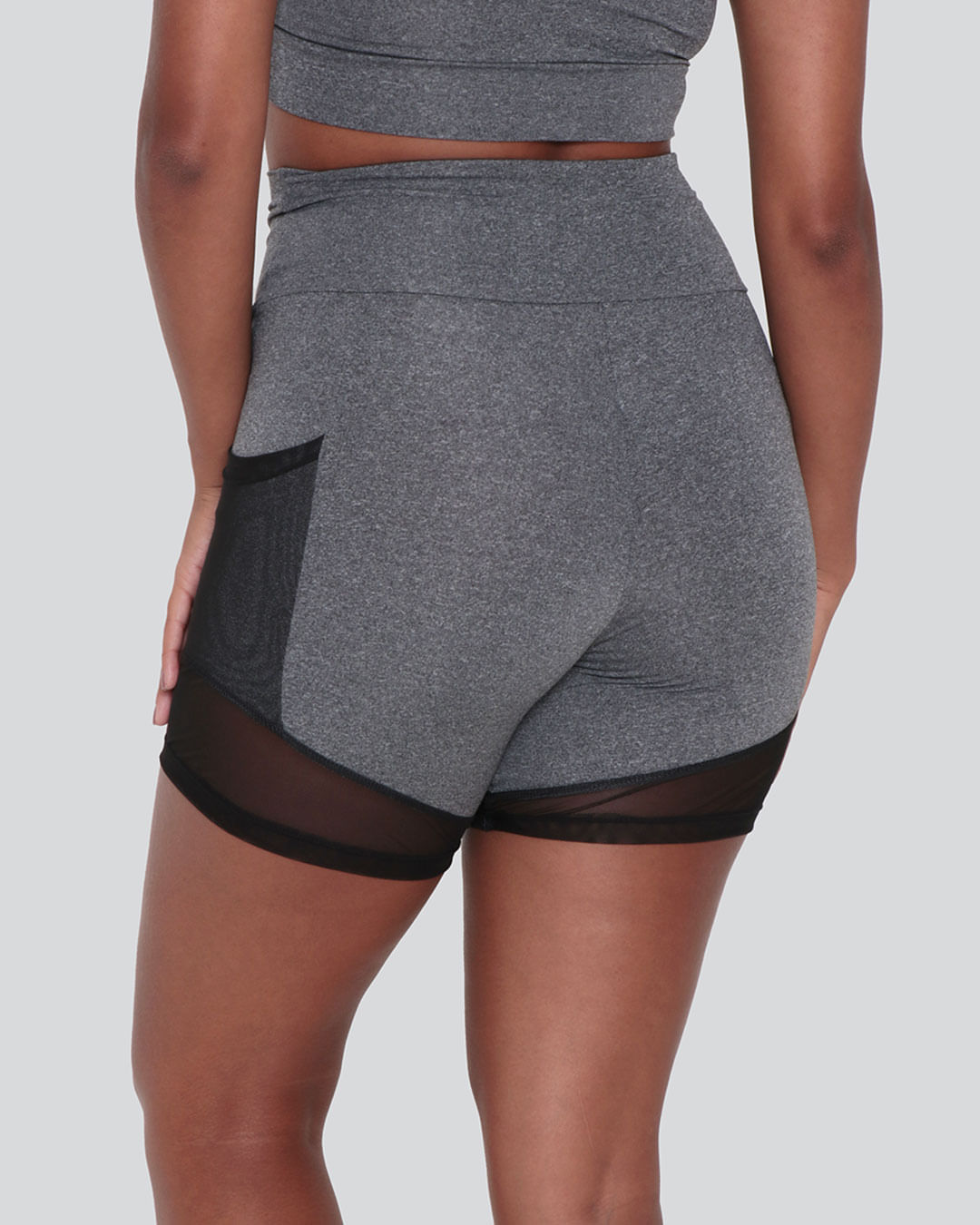 Bermuda-Feminina-Fitness-Recortes-Tule-Cinza