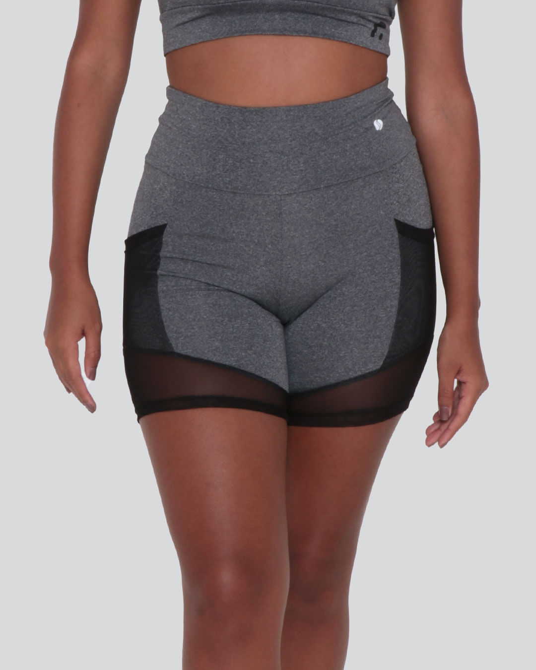 Bermuda-Feminina-Fitness-Recortes-Tule-Cinza