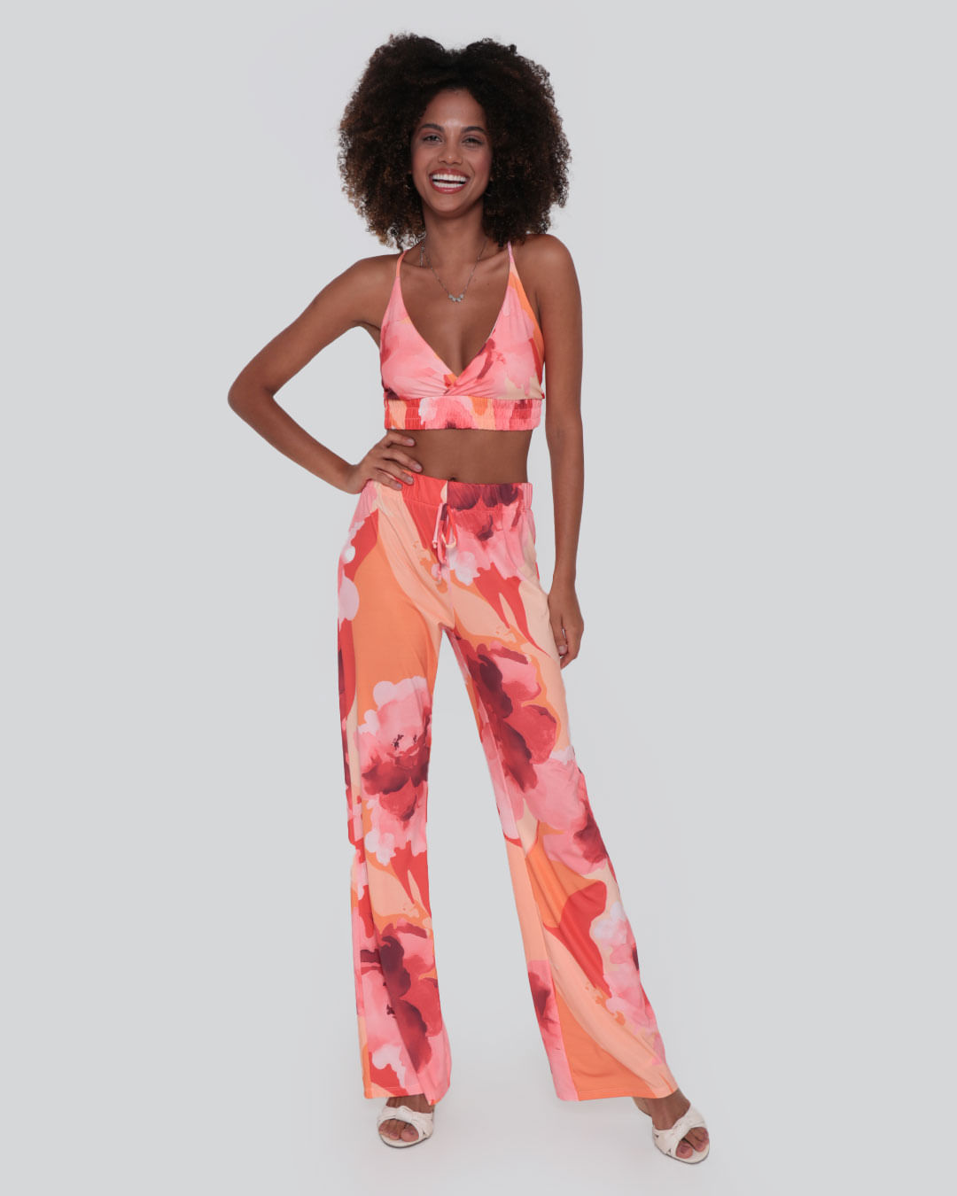 Calca-Feminina-Pantalona-Floral-Laranja