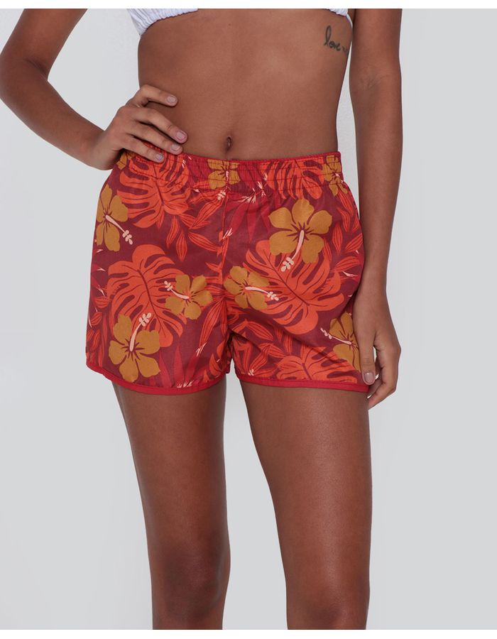 Short-Feminino-Praia-Estampa-Floral-Vermelho