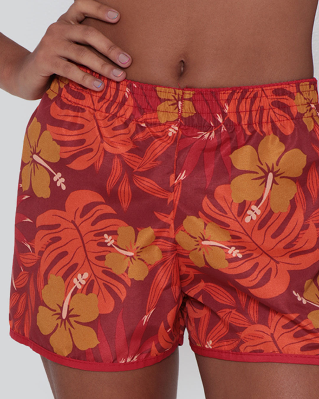 Short-Feminino-Praia-Estampa-Floral-Vermelho