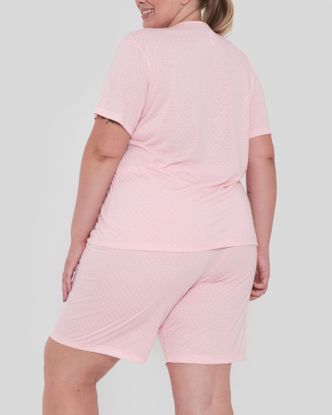 Pijama-Plus-Size-Feminino-Manga-Curta-Poa-Rosa-Claro