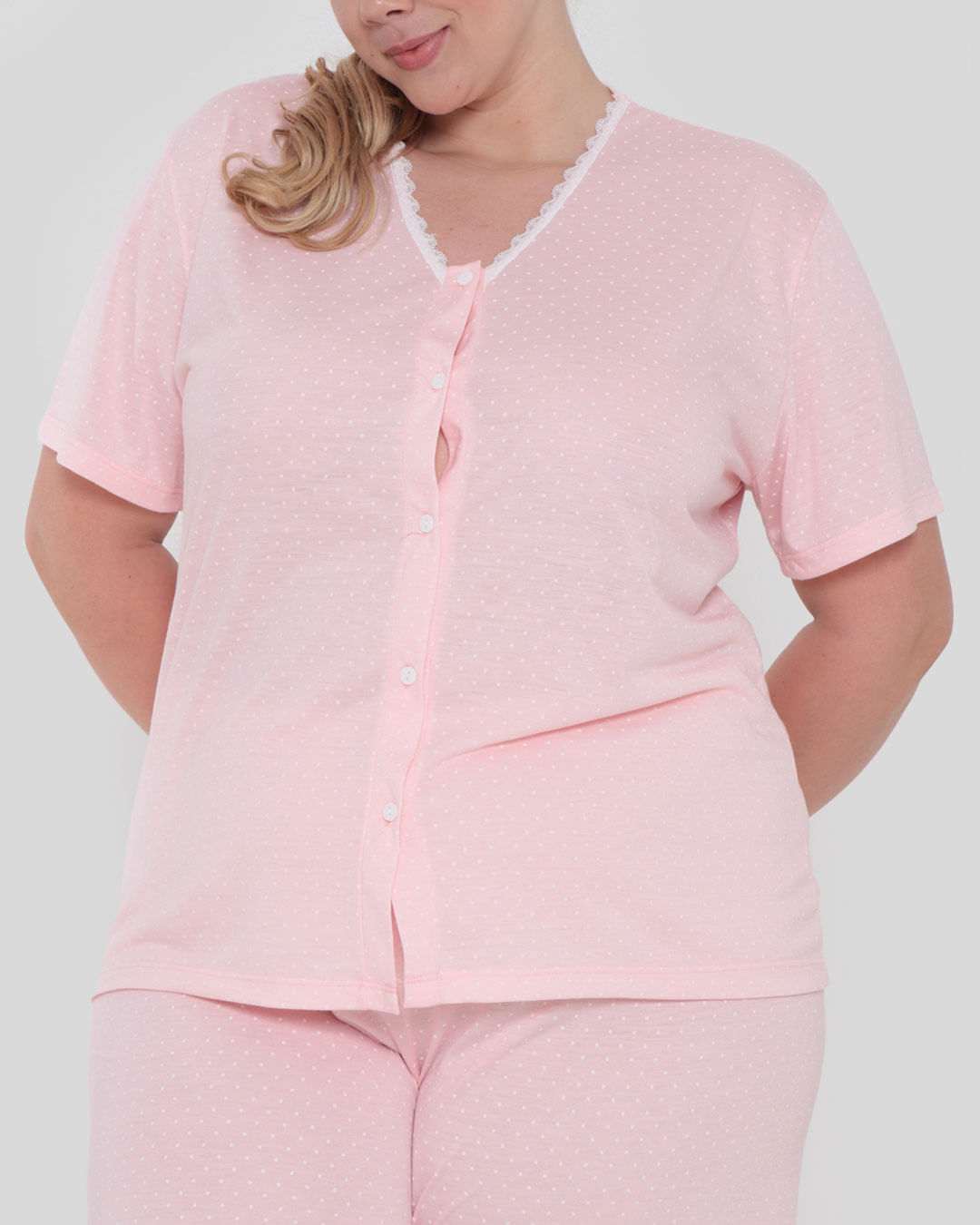 Pijama-Plus-Size-Feminino-Manga-Curta-Poa-Rosa-Claro