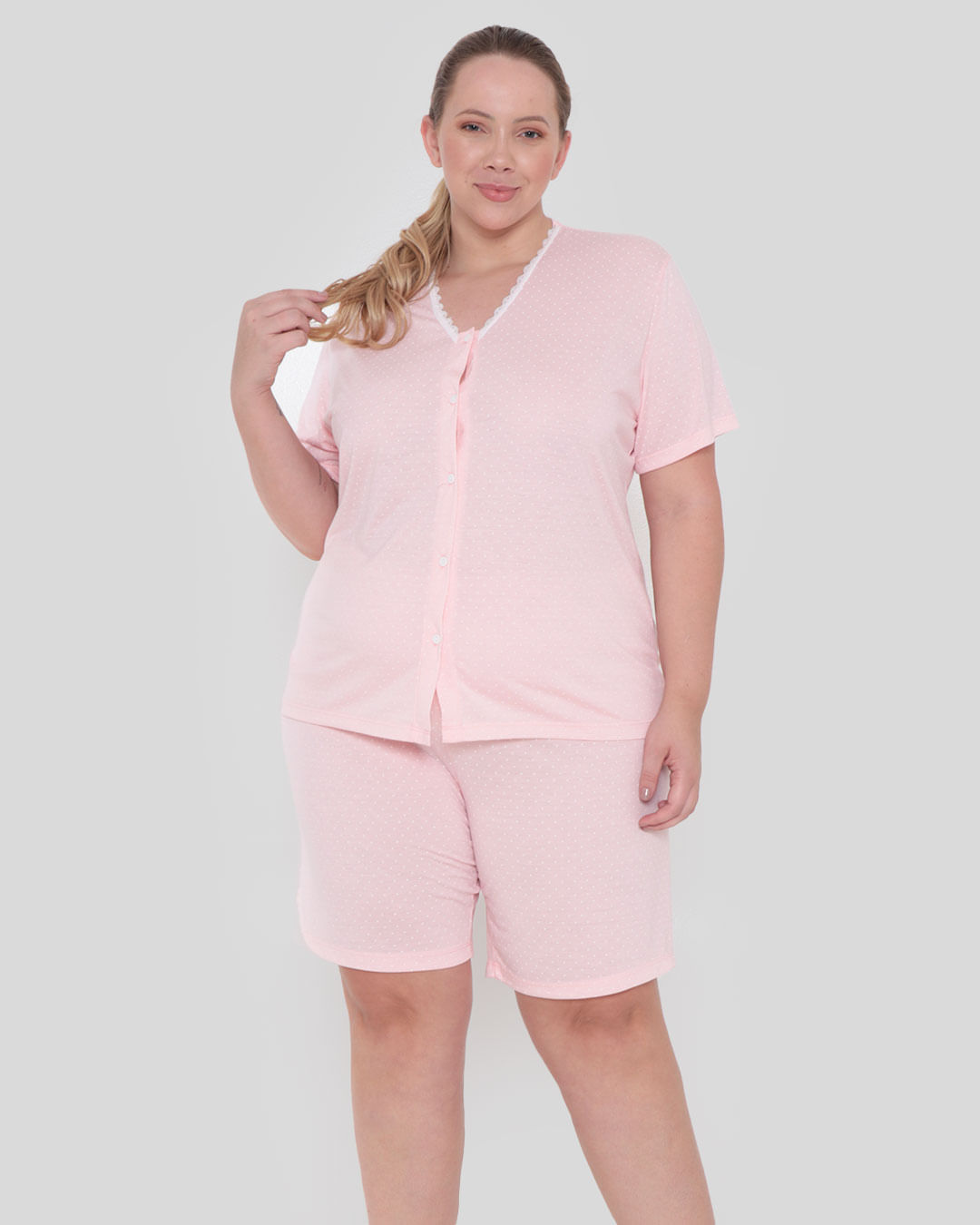 Pijama-Plus-Size-Feminino-Manga-Curta-Poa-Rosa-Claro