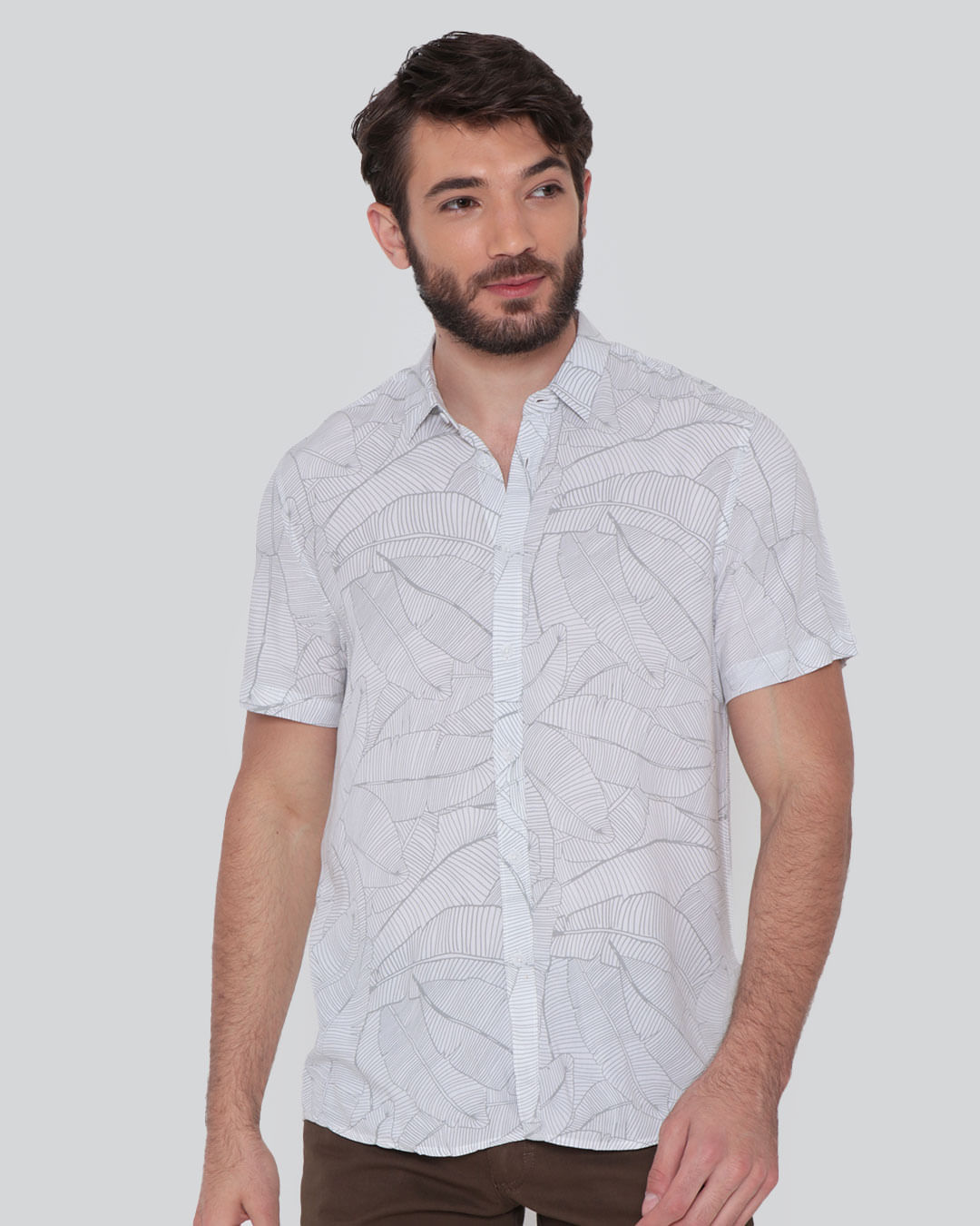 Camisa-Masculina-Manga-Curta-Estampada-Floral-Branca