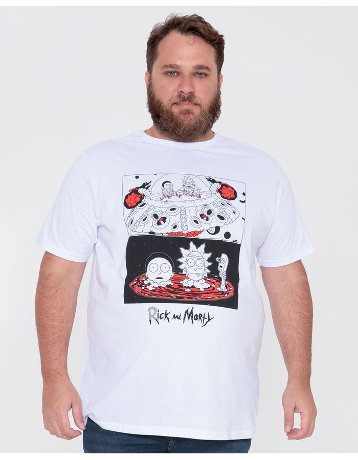 Camiseta-Masculina-Plus-Size-Rick-E-Morty-Branco