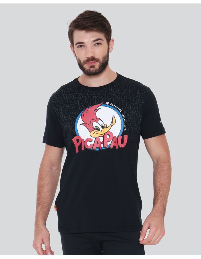 Camiseta-Masculina-Pica-Pau-Gangster-Preta