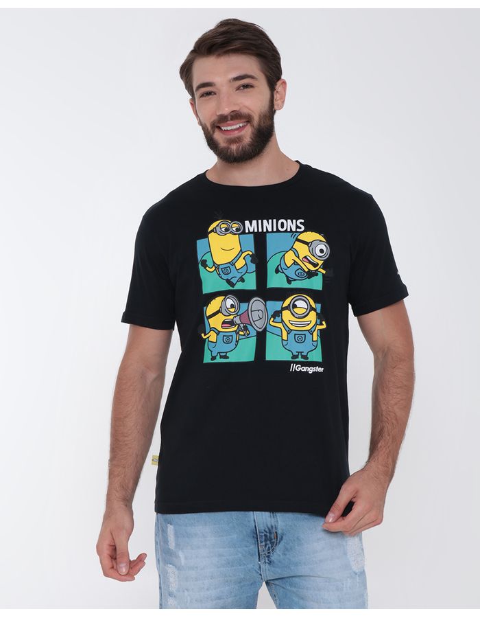 Camiseta-Masculina-Estampa-Minions-Gangster-Preta