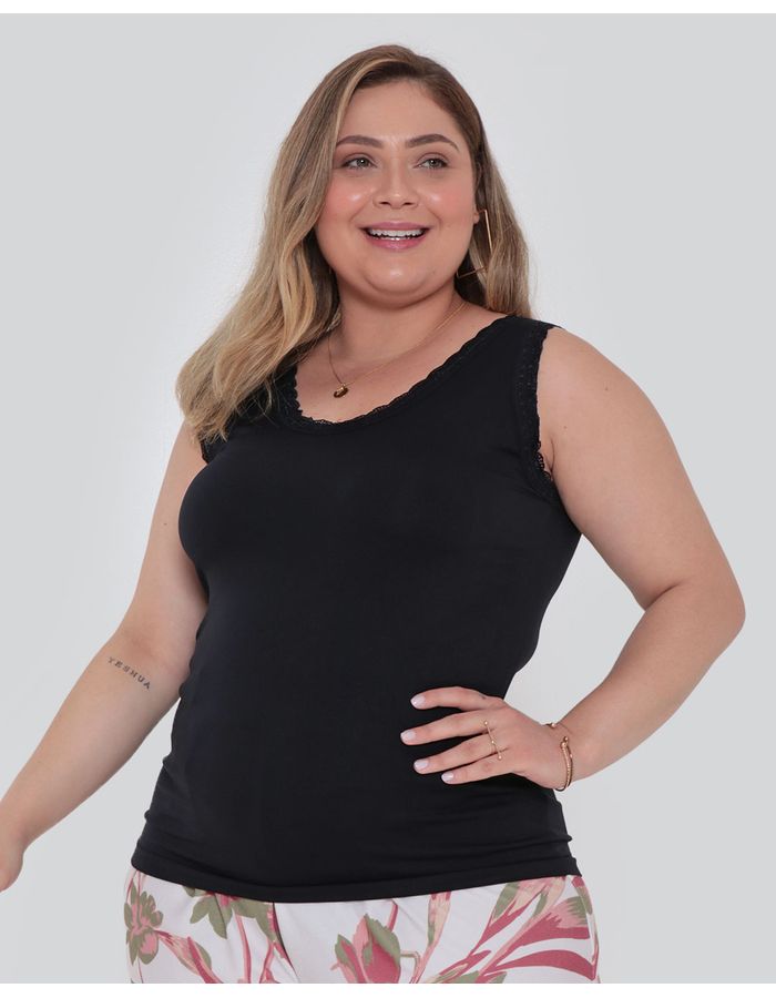 Regata-Feminina-Plus-Size-Sem-Costura-Renda-Preta