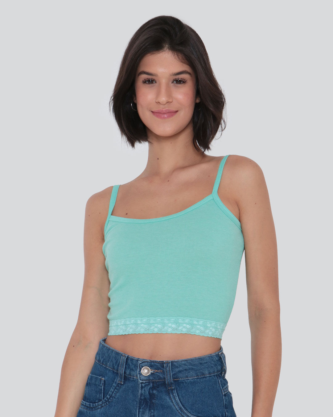 Regata Feminina Cropped Malha Canelada Verde Claro | Lojas Torra