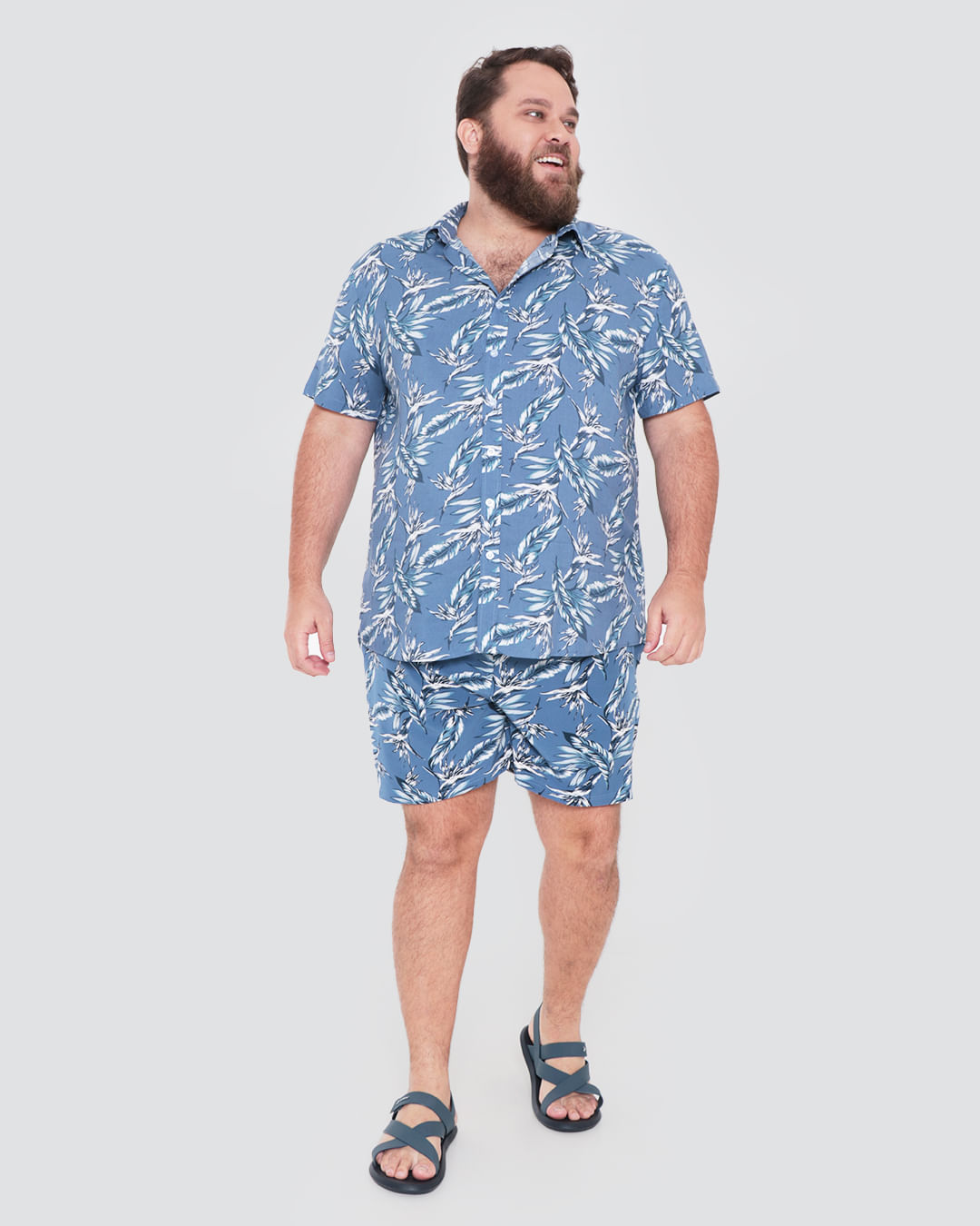 Camisa-Masculina-Plus-Size-Estampa-Folhagem-Azul