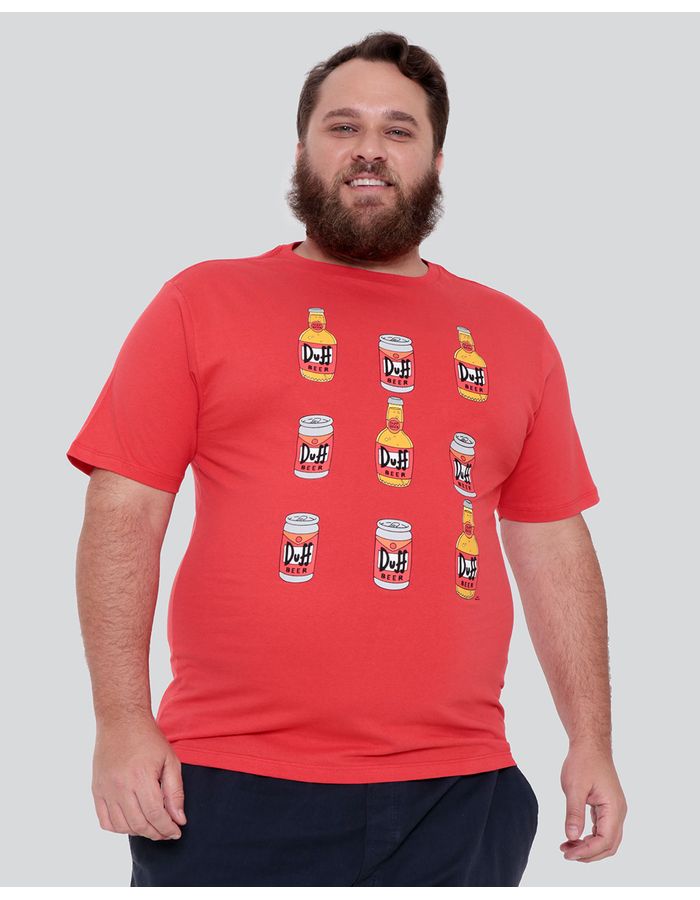 Camiseta-Plus-Size-Masculina-Estampa-Duff-Beer-Simpsons-Vermelha