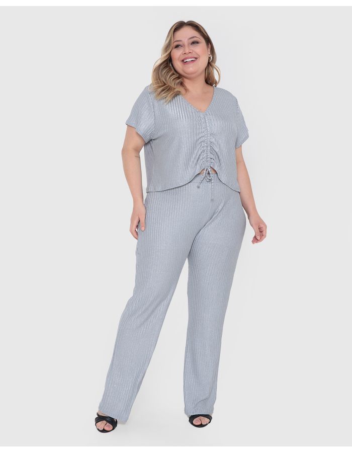 Calca-Feminina-Plus-Size-Canelada-Lurex-Prateado