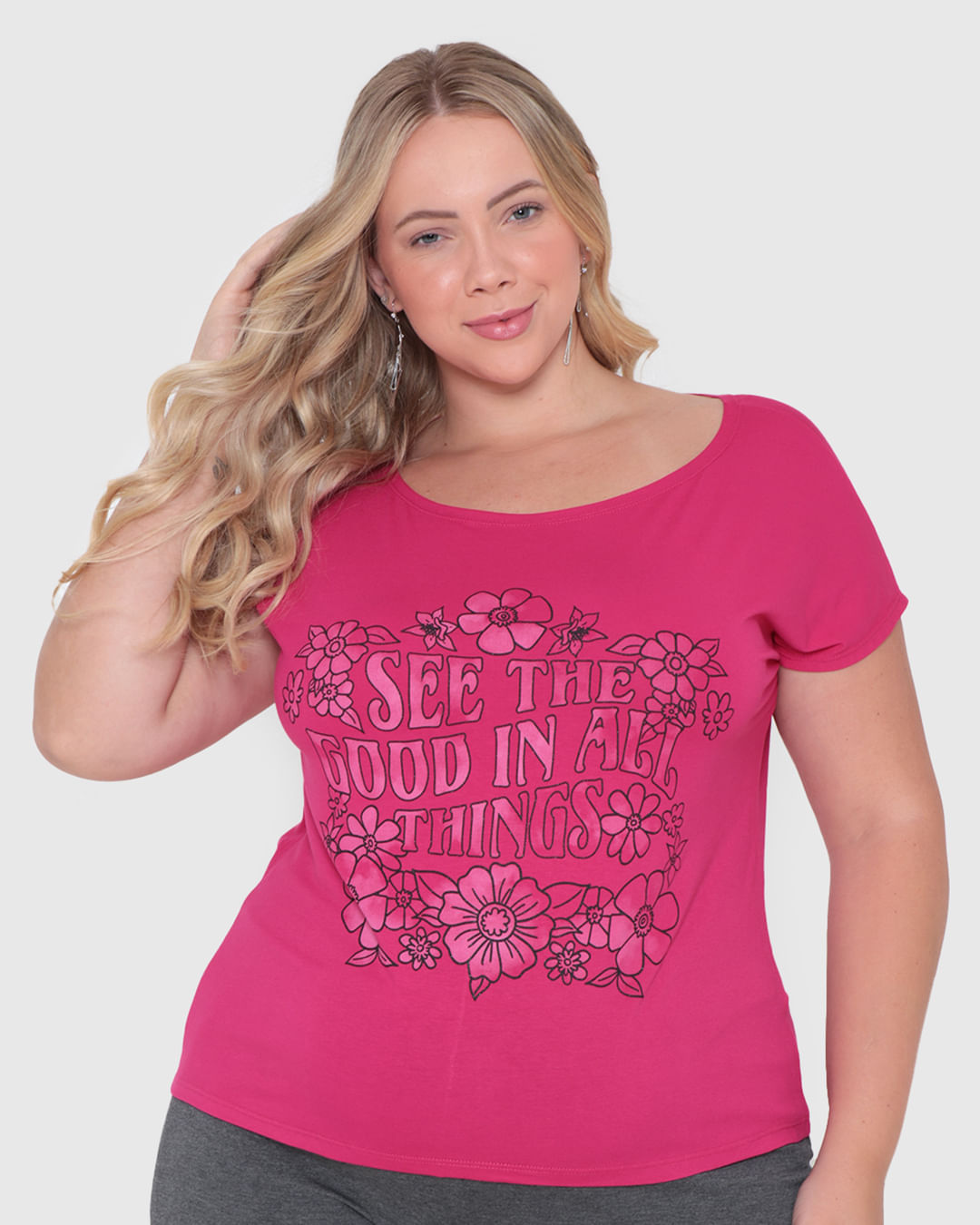 Blusa Plus Size Feminina Estampada Rosa