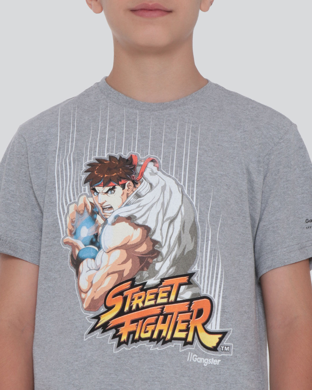 Camiseta-Juvenil-Gangster-Ryu-Street-Fighter-Mescla-Cinza