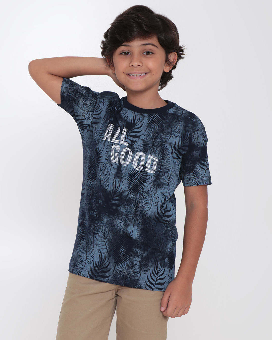 Camiseta-Infantil-Estampa-Folhagem-All-Good-Marinho