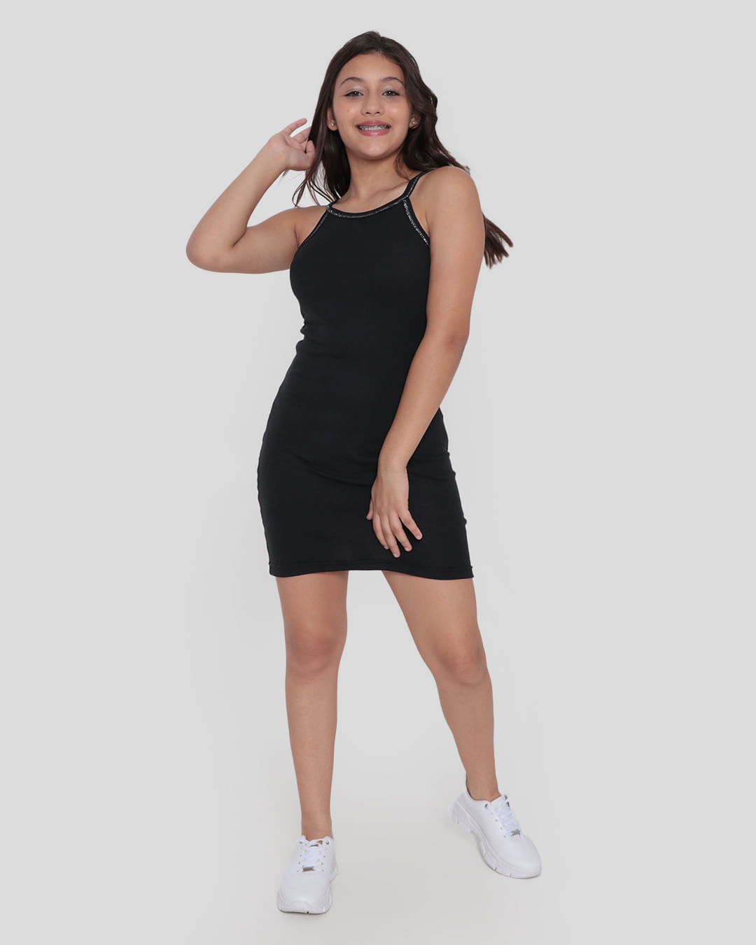 Vestido-Juvenil-Canelado-Preto