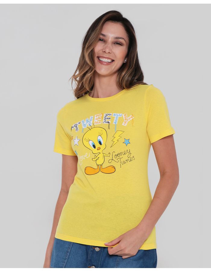 Camiseta-Feminina-Piu-Piu-Looney-Tunes-Amarela