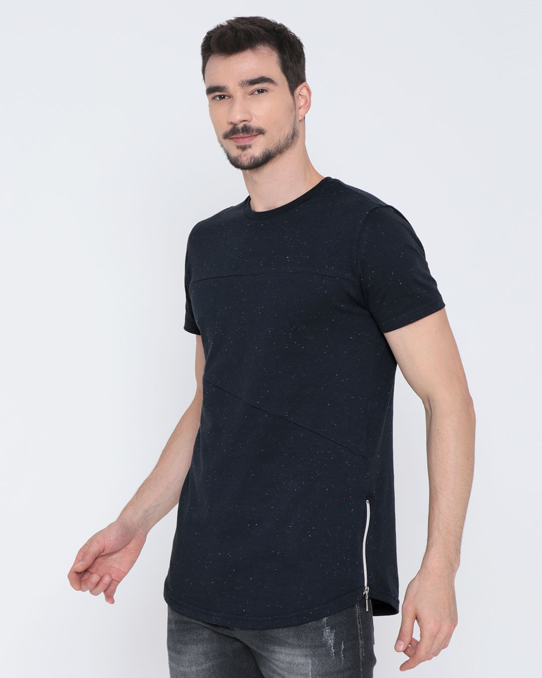 Camiseta-Masculina-Botone-Long-Line-Preta