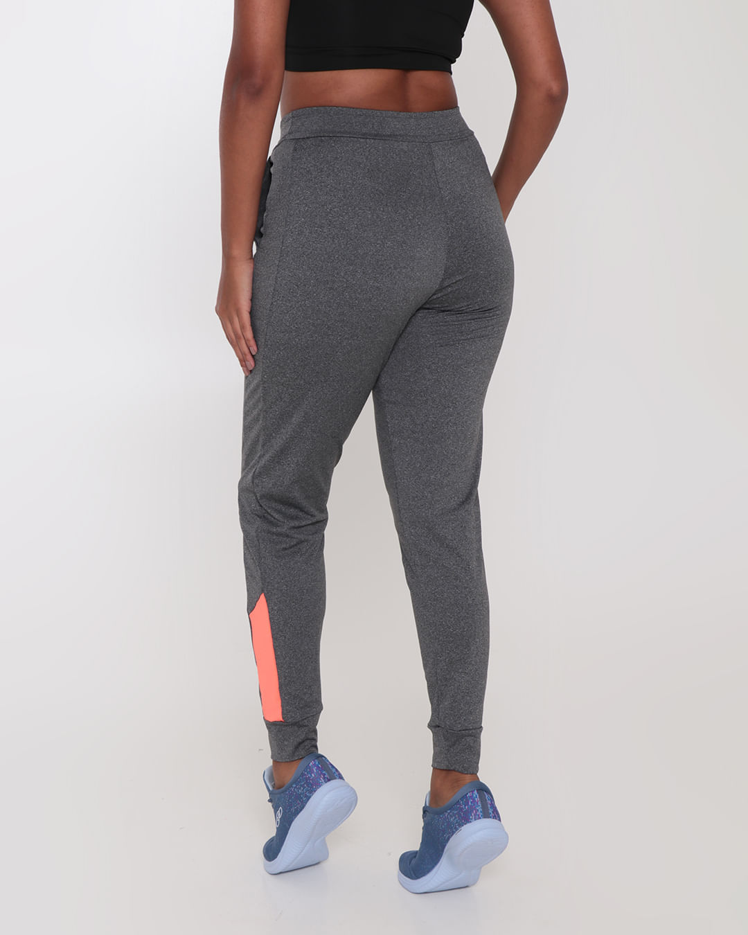 Calca-Feminina-Fitness-Fitter-Jogger-Recorte-Neon-Mescla-Cinza