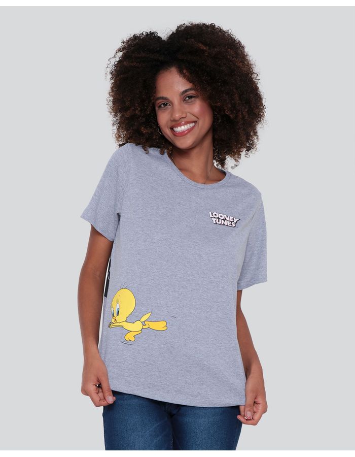 Camiseta-Feminina-Looney-Tunes-Cinza