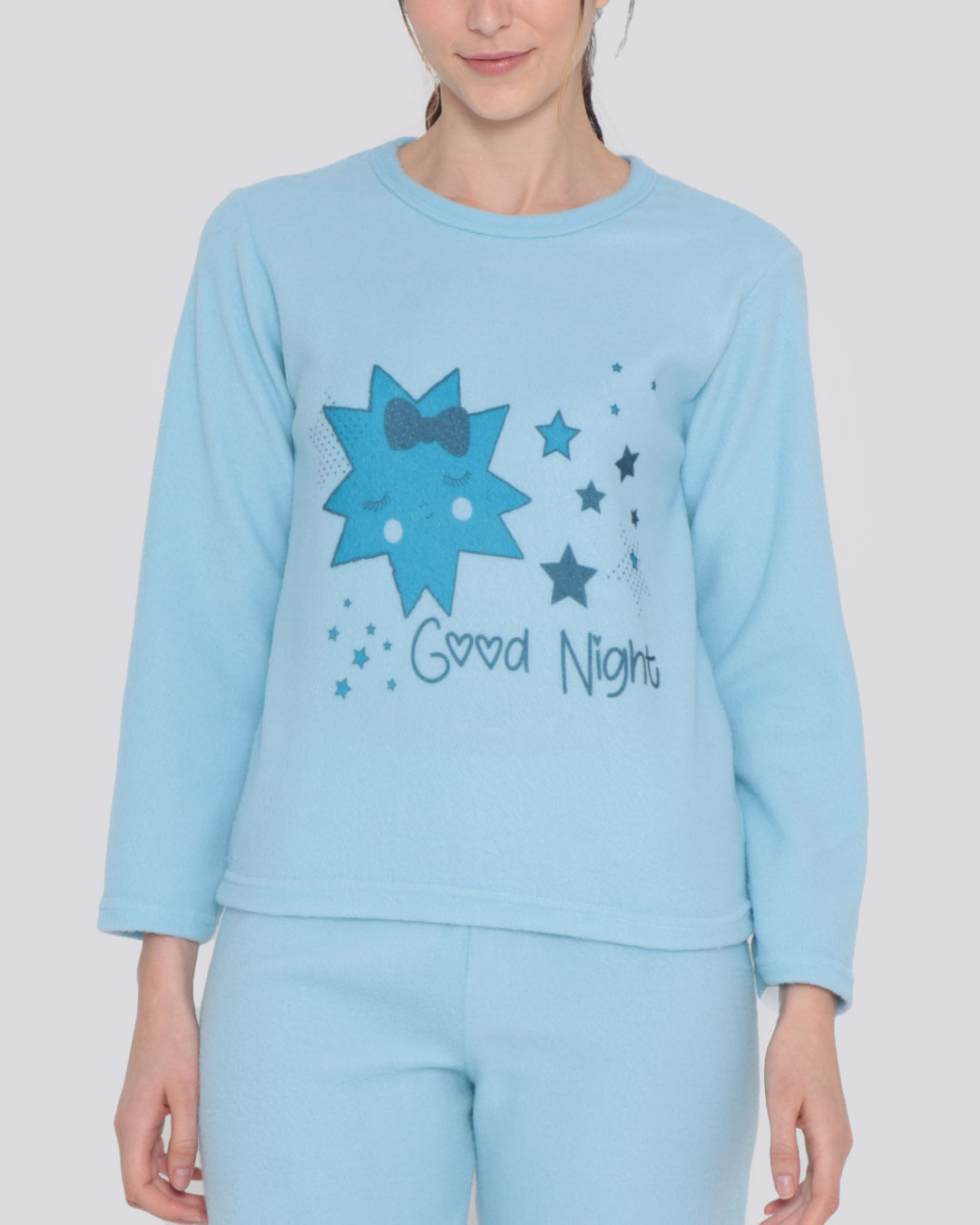 Pijama-Feminino-Soft-Longo-Estampa-Estrela-Azul-Claro