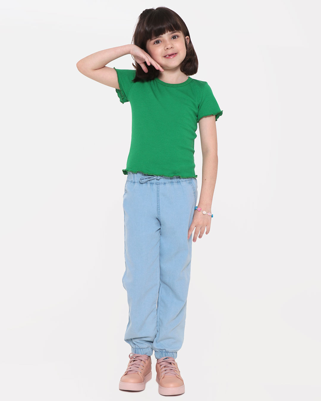 Blusa-Infantil-Manga-Curta-Canelada-Frufru-Verde