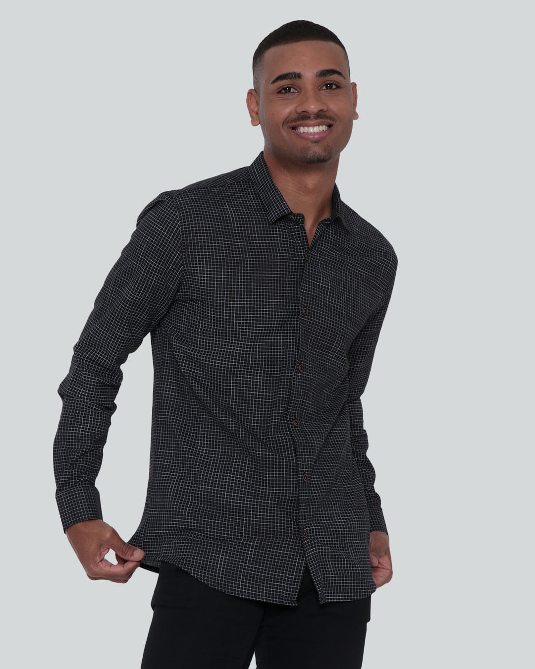 Camisa-Masculina-Manga-Longa-Xadrez-Preta