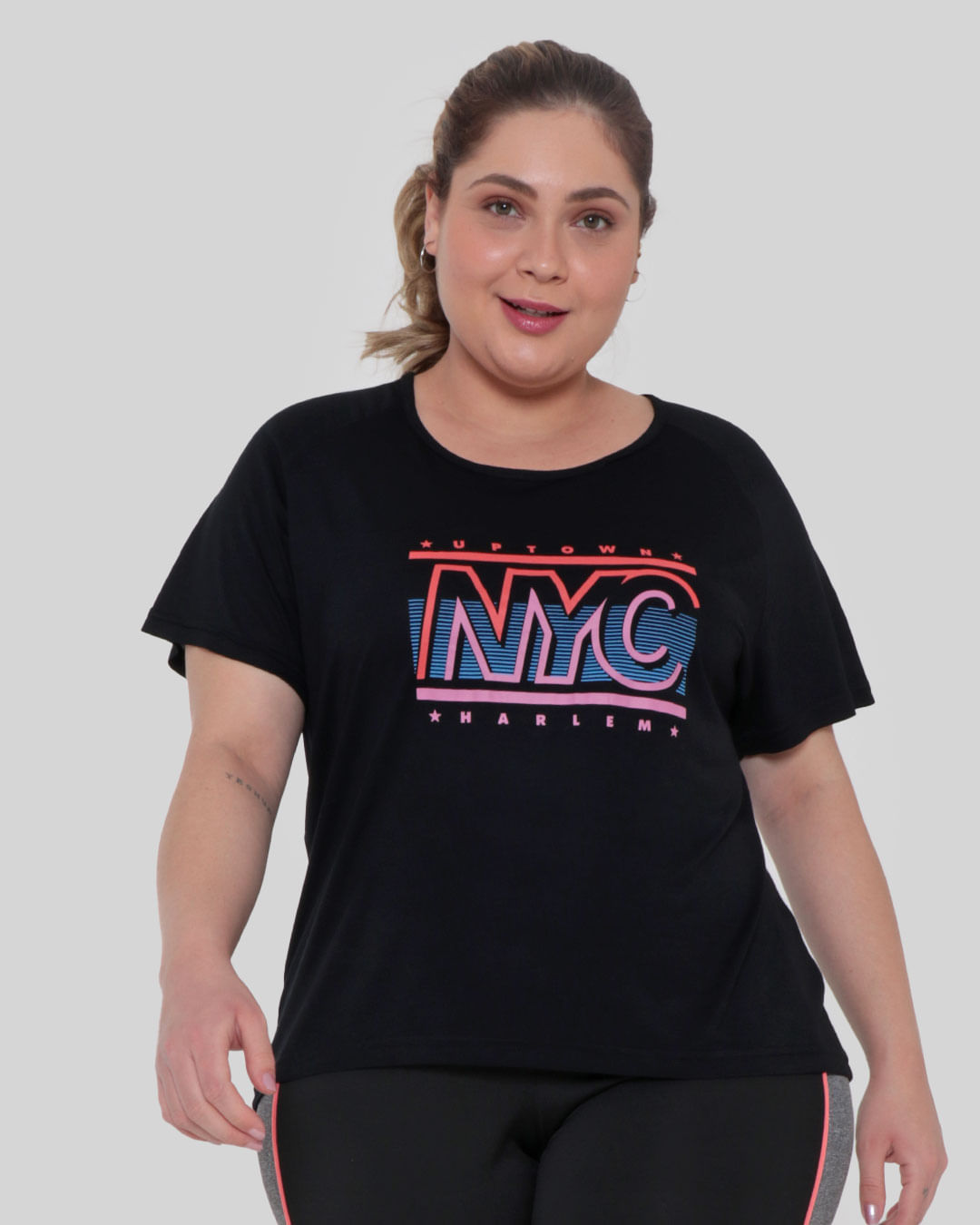 Blusa-Feminina-Plus-Size-Fitness-Estampa-NYC-Fitter-Preta