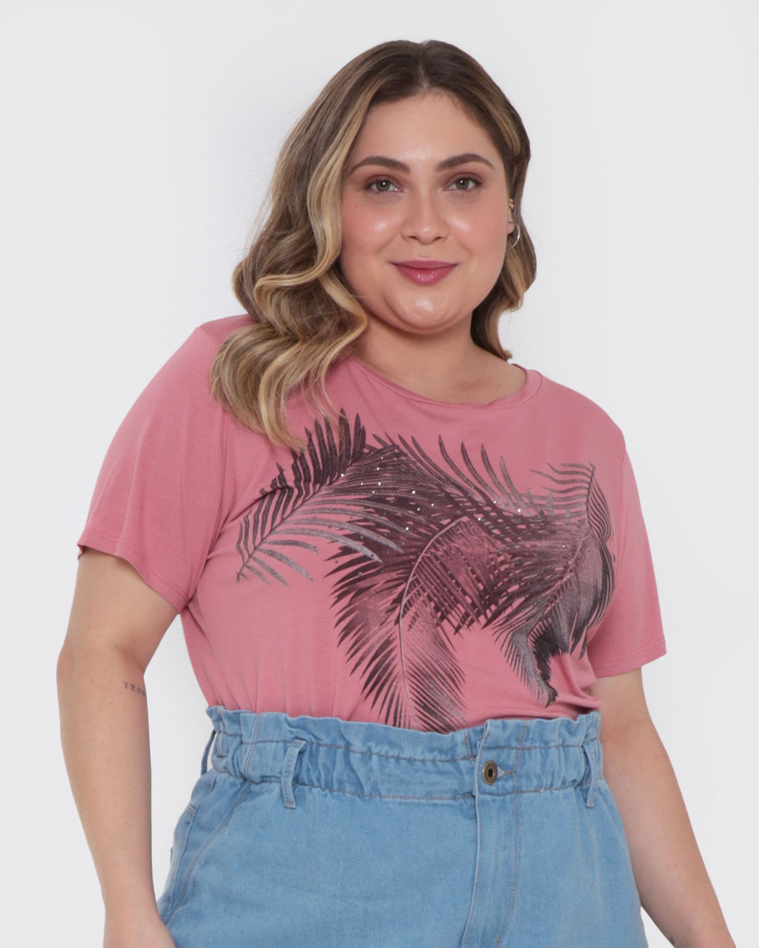 Blusa-Feminina-Plus-Size-Mullet-Strass-Folhagem-Rosa