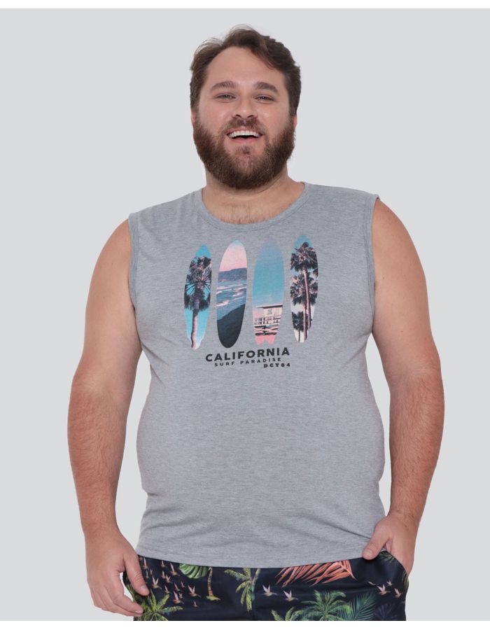 Regata-Masculina-Plus-Size-Estampa-Surf-Cinza